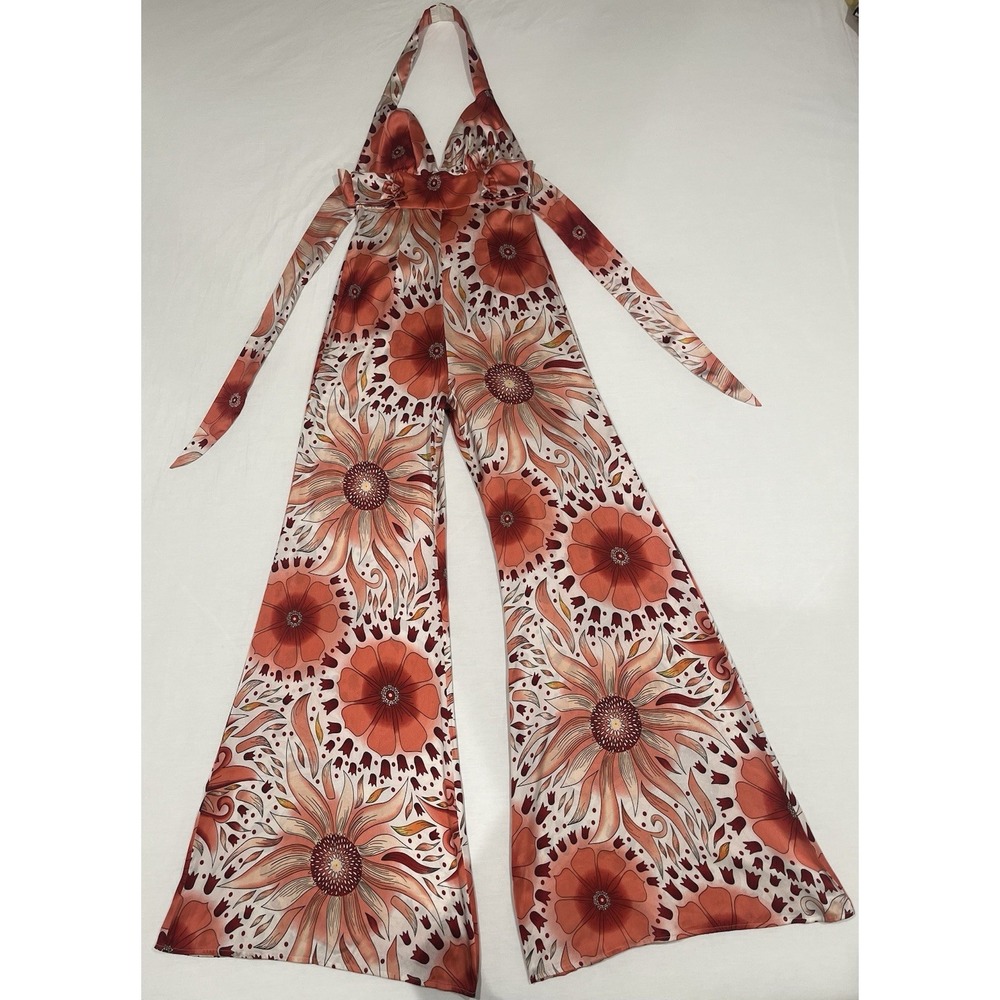 Guess by Marciano Silk Jumpsuit Orange Floral Y2K Halter Wide Leg Size 0
